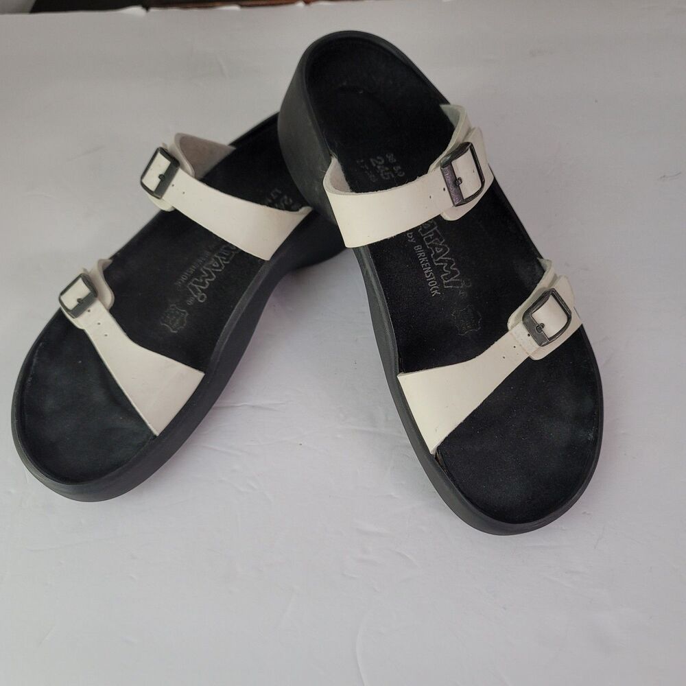 Tatami by Birkenstock Women’s Size 7 EU 38 White Birko-Flor Two Strap Sandals